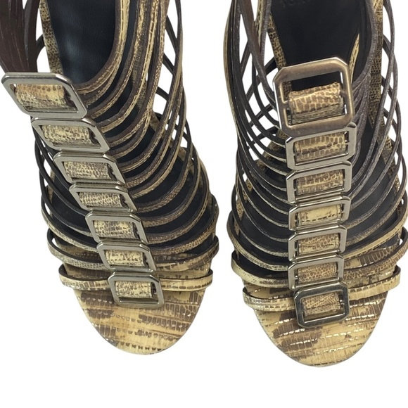 Tory Burch Cuba Caged Strappy Snake Print Leather Stiletto Heels Size 8 - Picture 2 of 9